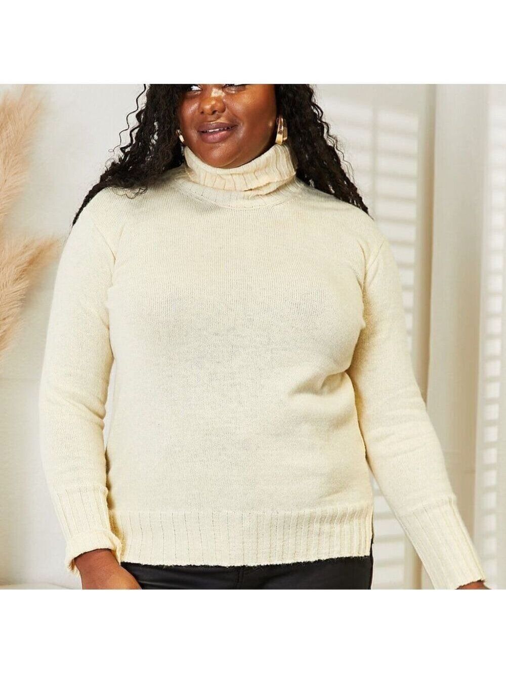 Full Size Long Sleeve Turtleneck Sweater with Side Slit Plus Size  BB-Dsst-215